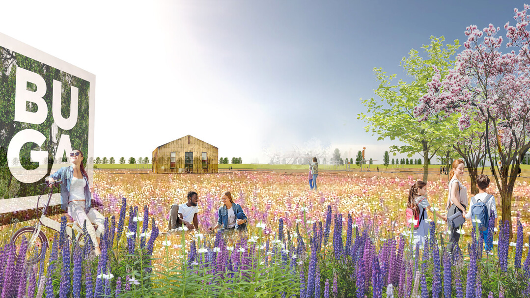 BUGA Mannheim 2023: Blick in den Landschaftspark auf Spinelli