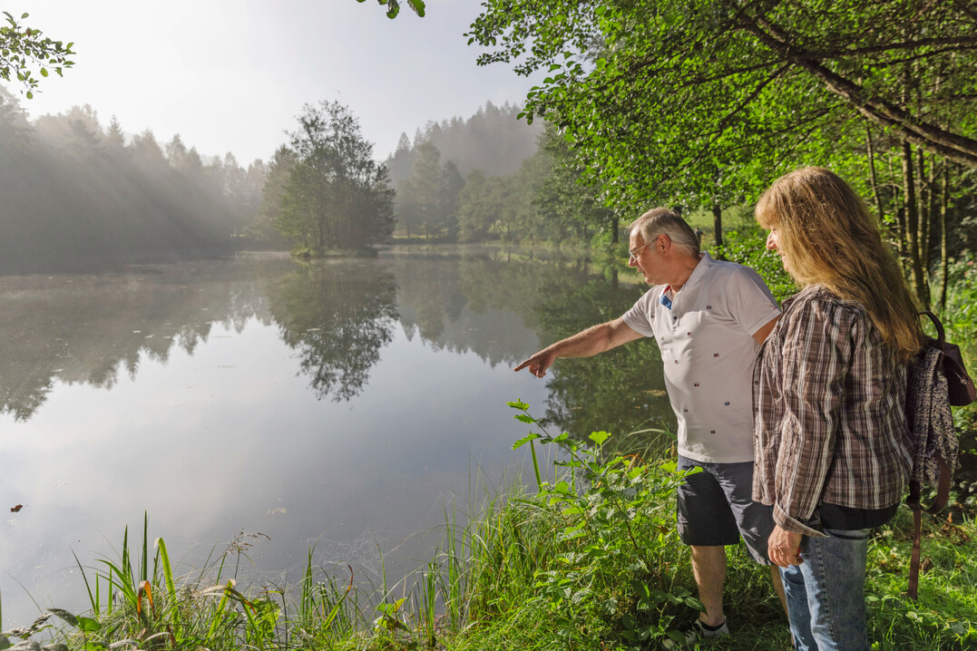 In der Region gibt es Fischzucht, hier ein Gstefhrer am Fischweiher.