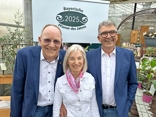 Eva-Maria Geiger mit Jrgen Herrmannsdrfer (links) und Kurt Scherdi (rechts), die bei der Verabschiedung die Laudatio bernahmen.