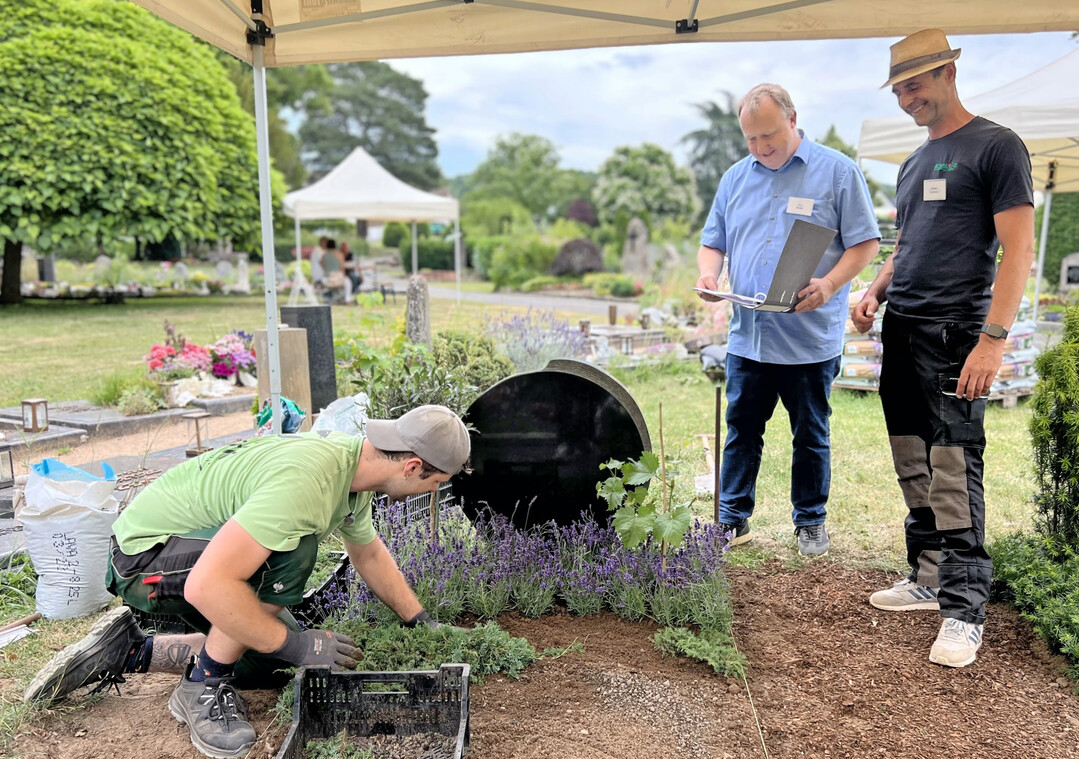 Azubi Tim Adams (Friedhofsgrtnerei Wittstock, Bonn) stellt dich den kritischen Blicken seiner Prfer: