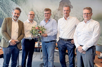 Von links: Moritz Krannich (Vorstand Landgard eG), Dr. Gunther Lehleiter (Mitglied des Aufsichtsrates Landgard eG), Bert Schmitz (Aufsichtsratsvorsitzender Landgard eG), Roland Neuwald (Vorstand Landgard eG) und Dr. Carsten Nagel (CRO).