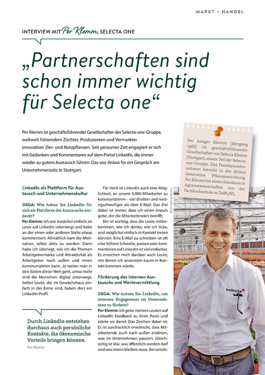 Titelseite des Interviews in DEGA GARTENBAU 9/2025