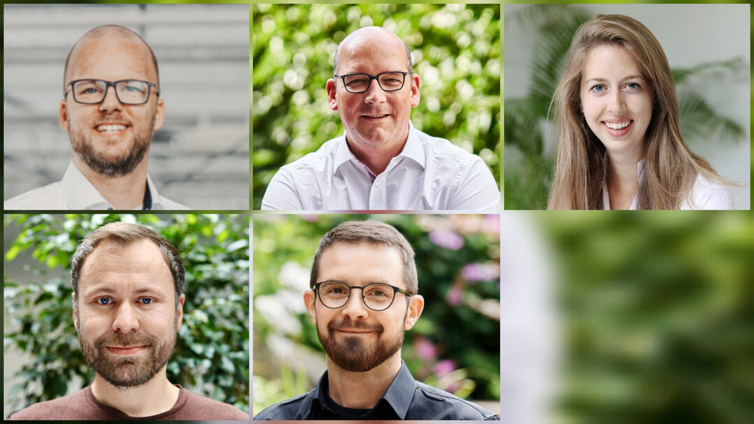 Die Referierenden des Forums Beruf+Zukunft auf der IPM ESSEN 2026. Oben von links: Marc Heeren, Sascha Schoblocher und Corinna Klein. Unten von links: Alexander Frieman und Konstantin Lang.