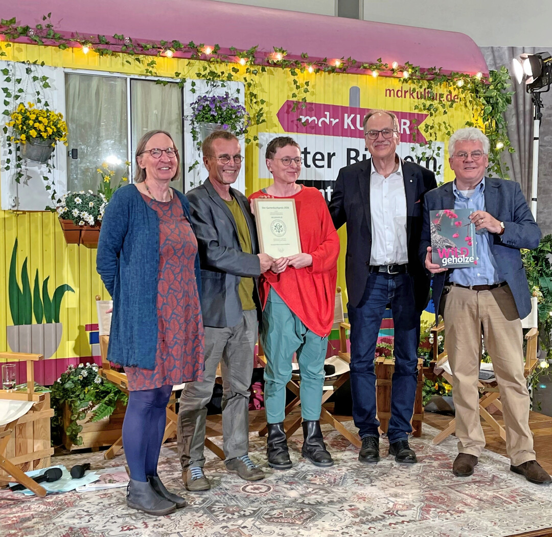 Von links: Sabine Frank (Moderation, MDR Kultur), DGG-Buchpreistr�ger 2026 Reinhard Witt und Katrin Kaltofen, Jury-Mitglieder des DGG-Buchpreises Prof. Dr. Steffen Wittkowske und Prof. Dr. Christian Antz.