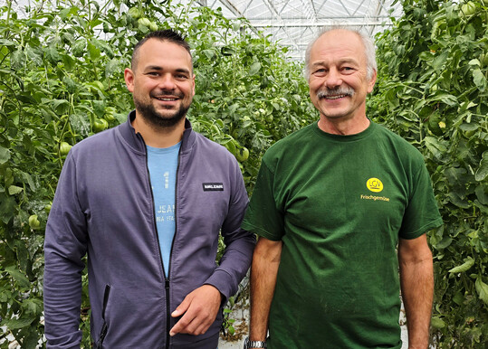 Markus (links) und Vater Franz Pannagl haben viel Erfahrung in Produktion und Absatz der beliebten Ochsenherztomaten.