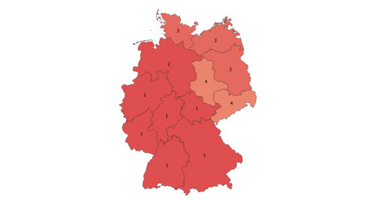 Abb. 4: Platzierungen der Bundeslnder bzw. Bundeslnderkombinationen fr die Jahresmitteltemperaturen 2022.