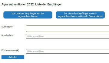 Alle Empfnger von Agrarsubventionen in Deutschland knnen auf www.proplanta.de eingesehen werden.