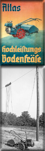 Oben: Viele Unternehmen wie Fey-Gobiet, Hako, Atlas (Bild) oder RMW stellten Bodenfräsen her <br />
Unten: Bodenfräse (Kleinfräse K5), um 1930