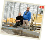 Die beiden Gründer William van der Riet (rechts) und Victor Chepurnov (links) im Gewächshaus für die Algenproduktion.