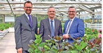 ZVG-Präsident Jürgen Mertz (rechts) und Generalsekretär Bertram Fleischer (links) betonten die Bedeutung der Zierpflanzenforschung. In der Mitte Institutsleiter Prof. Dr. Philipp Franken.
