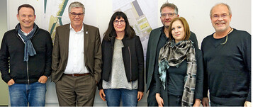 V. l.: Thomas Heumann (Vorstandsvorsitzender VGL BW), Hanspeter Faas (Geschftsfhrer BuGa Heilbronn), Cornelia Biegert (cornelia biegert landschaftsarchitektur gmbh), Oliver Toellner (Leitung & Prokurist BuGa Heilbronn), Corina Bhme (Planung & Ausstellungskonzeption) und Detleff Wierzbitzki (Projektleiter Ausstellungsbeitrag BuGa Heilbronn)
