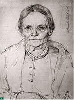 Amalie Dietrich an ihrem 60. Geburtstag, gezeichnet von Christian Wilhelm Allers.