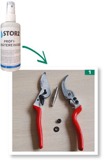 Zum Säubern muss die Schere zerlegt werden. Zur Reinigung sollten phosphatfreie Mittel auf basischer Grundlage genutzt werden, damit der Stahl geschützt wird.