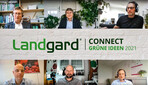 Landgard Connect-Talk „Regionale Produktion" mit Moderator Dr. Heinrich Dreßler, Walter Vogt, Karl-Heinz Senden, Johannes von Eerde, Dirk Schwichtenberg und Martin Stein (oben von links).