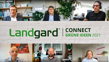  Landgard Connect-Talk Regionale Produktion" mit Moderator Dr. Heinrich Dreler, Walter Vogt, Karl-Heinz Senden, Johannes von Eerde, Dirk Schwichtenberg und Martin Stein (oben von links). 