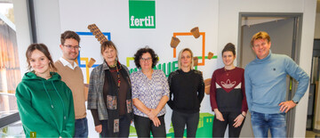Das Team von Fertil in Le Syndicat, von links: Margot Brancourt, Julien Perreve-Genet (Geschftsfhrer), Sigrid Hansen-Catania (Export Managerin Europa), Valérie Maurice (Leiterin der Produktion), Jessica Balland (Leiterin Versand und Einkauf, Jeanne Robert (Ingenieurin fr Qualittssicherung) und Yannick Carel (Technischer Direktor).