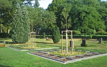 Der „Garten der Besinnung“ auf dem Vorwerker Friedhof in Lbeck wirkt durch die geringe Besetzung noch etwas steril 