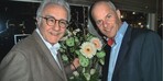 Alain Ducasse (links) und Sjaak Sijm, Export Manager bei Florist De Kwakel, bei der Gerberataufe in Amsterdam