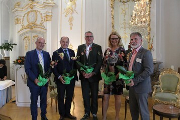 DGG-Talkrunde 2018 Zu Gast auf der Insel Mainau (V.l.n.r): Dr. Lutz Spandau, Magister Wolfgang Sobotka, Werner Ollig, Heike Boomgaarden, Harald Zanker