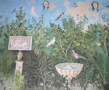 Ausschnitt aus dem Ausstellungsraum Rmische Antike: Gartenszene aus der Pompeji.
 