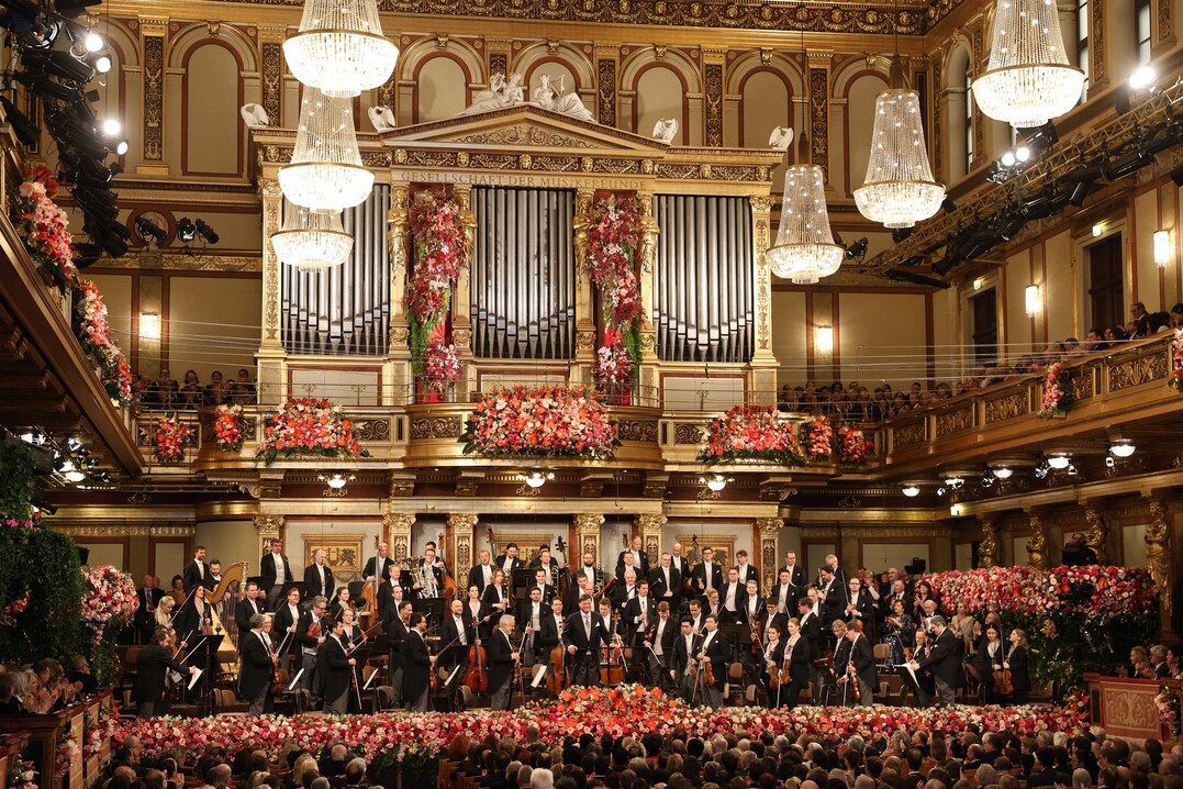 Die Wiener Philharmoniker unter Christian Thielemann whrend des Silvesterkonzerts im Groen Saal des Wiener Musikvereins.