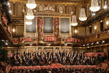 Die Wiener Philharmoniker unter Christian Thielemann whrend des Silvesterkonzerts im Groen Saal des Wiener Musikvereins.