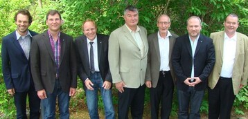 Der Vorstand des Fachverbandes mit dem Geschftsfhrer v.l.n.r.: Christian Engelke, Markus Gregg, Jrgen Herrmannsdrfer, Roger Pfeiffer, Wilhelm Hfer, Stefan Gentzen (GF) und Heinz Schaberger.