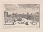 Gärtner harken und walzen Parkwege vor der Orangerie des Gartenpalais des Prinzen Schwarzenberg in Wien, um 1730.