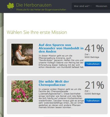 Projekt "Die Herbonauten": Herbaretiketten im Botanischen Garten Berlin mit Brgeruntersttzung entziffern (Screenshot des Portals)
