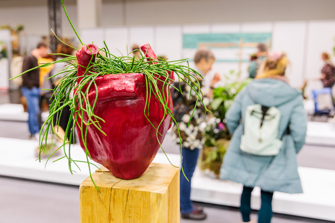 The heart can be red, as long as something green grows from it, as this beautiful container shows.