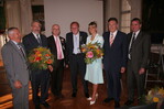 von links: ZVG-Präsident Karl Zwermann, Regierungspräsident von Unterfranken Dr. Paul Beinhofer, Obermeister Friedrich Reim und Stellvertreter Jürgen Herrmannsdörfer, Würzburgs Oberbürgermeisterin Dr. Pia Beckmann, Bundeswirtschaftsminister Michael Glos und MdB Paul Lehrieder (CSU)