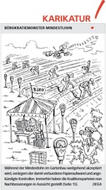 Die Karikatur in DEGA GARTENBAU 3/2015 greift die Schwächen des Mindestlohngesetzes auf.