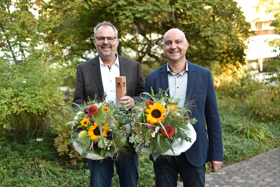 Landgard-Award 2022: Andr und Mario Segler.Mit dem Award in der Kategorie Innovationspreis wird ein Betrieb gewrdigt, der sich durch innovative Produkte, Dienstleistungen, Geschftsmodelle oder Technologien fr die Grne Branche auszeichnet.