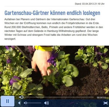 Der NDR berichtete am 3. April ber den Stand der Frhjahrspflanzungen auf der igs in Hamburg.