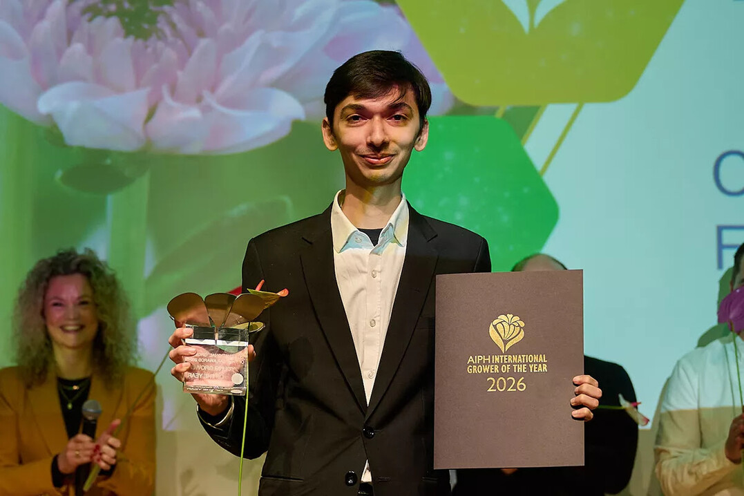 Auszeichnung f�r den Branchennachwuchs: Henil Vashi (Robin Tacchi Plants, UK) freut sich �ber den Titel �Young International Grower of the Year 2026�.