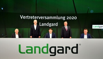 Von links: Die drei Landgard-Vorstnde Dirk Bader, Karl Voges und Carsten Bnig mit Willi Andree (stellvertretender Aufsichtsratsvorsitzender) und Bert Schmitz (Aufsichtsratsvorsitzender).  