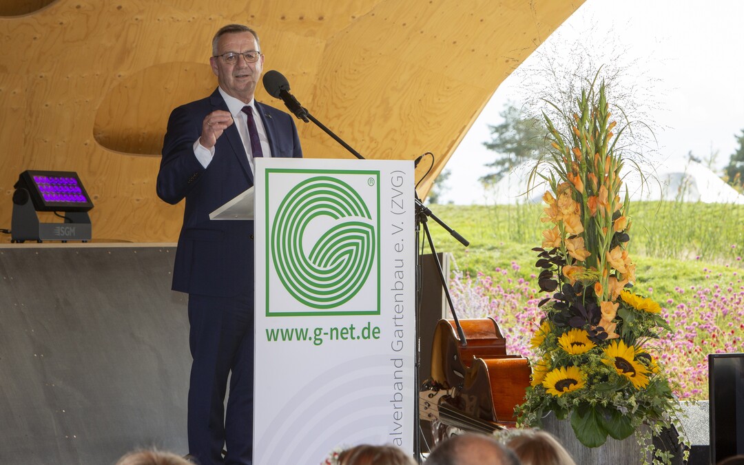 ZVG-Präsident Jürgen Mertz bei der Festveranstaltung des Deutschen Gartenbautages 2019 auf der BUGA Heilbronn